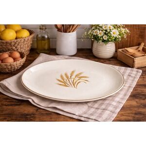 Vintage Golden Wheat Oval Serving Platter 12" Eggshell Georgian Made In U. S. A